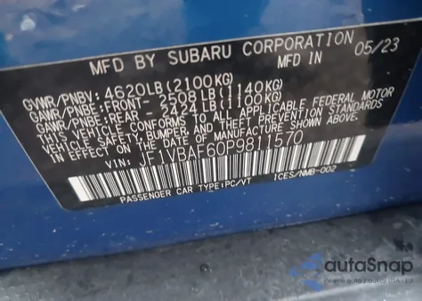 2023 Subaru Wrx Premium from USA, damaged, VIN JF1VBAF60P9811570